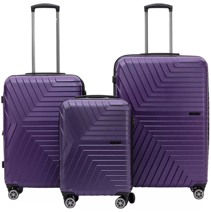 TOSCA Huston 3pc Hardside Luggage Suitcase Set, Purple. NB: Has been used,