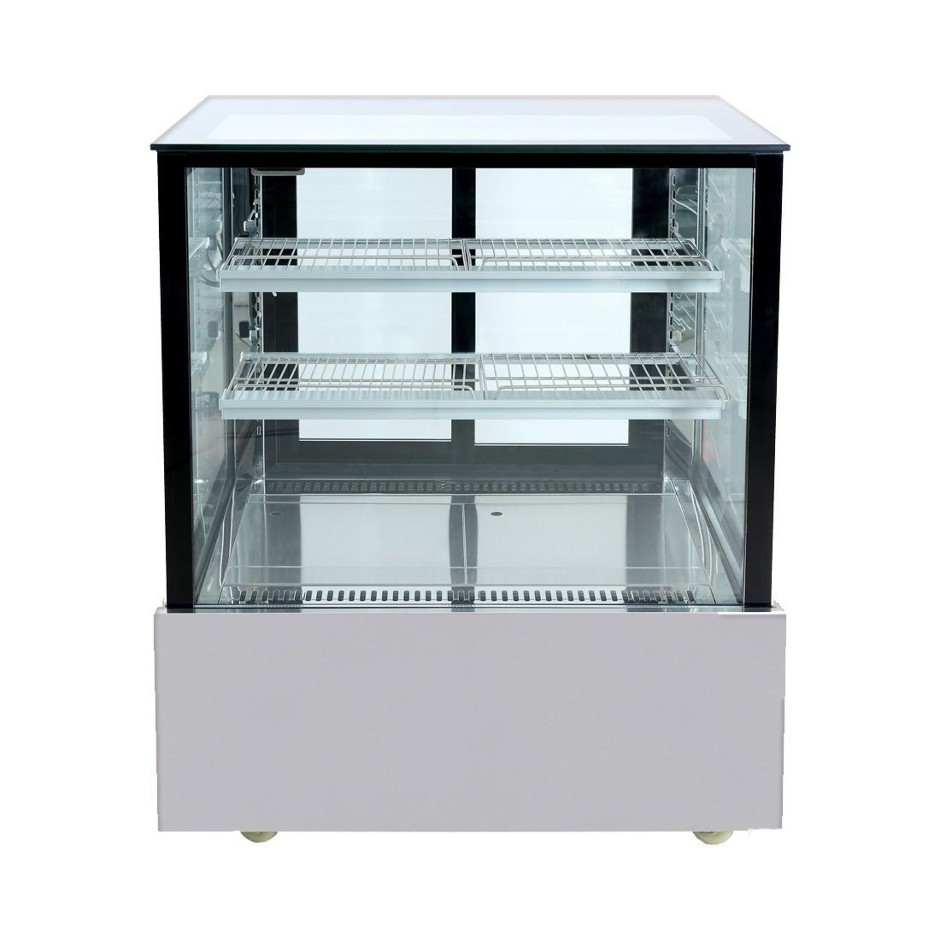 Black Trim Square Glass Cake Display 2 Shelves