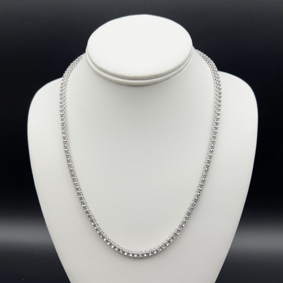 18K White Gold-Filled 3mm Necklace with Cubic Zirconia's - 50.8cm