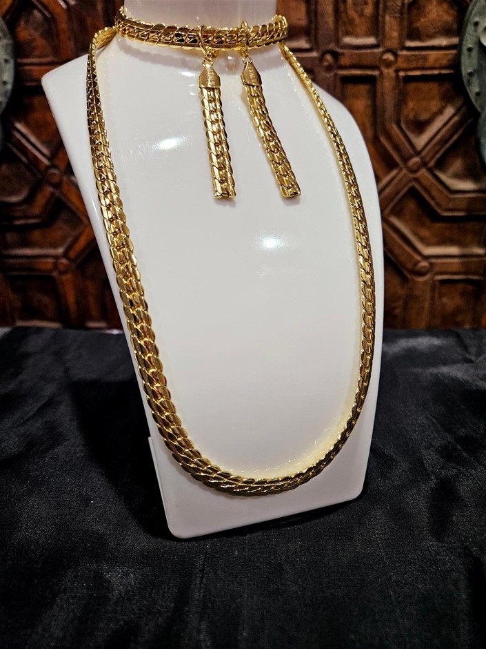 14K/Italy Set Yellow Gold Filled Chain and Bracelet & Earrings-Bonus Gift