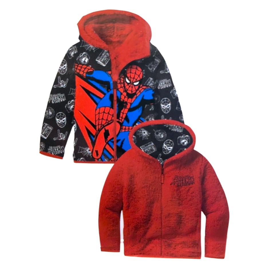 MARVEL Kids' Reversible Puffer/Sherpa Jacket, Size 6, Spider-Man (Black/Red