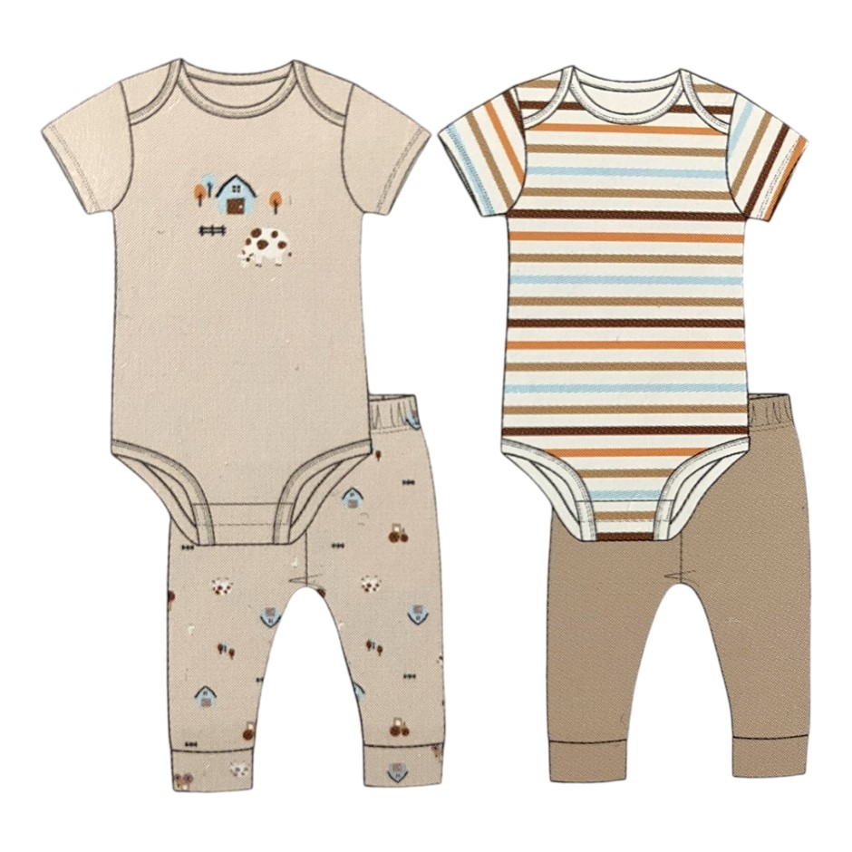 PEKKLE 4pc Infant Set, Size 6M, Organic Cotton, Farm Animals. Buyers Note
