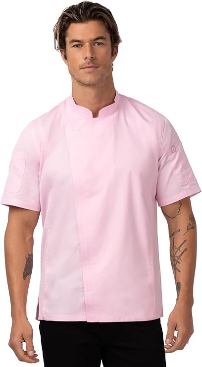 CHEF WORKS Men's Springfield Chef Coat, Size L, Pink, BCSZ009. Buyers Note