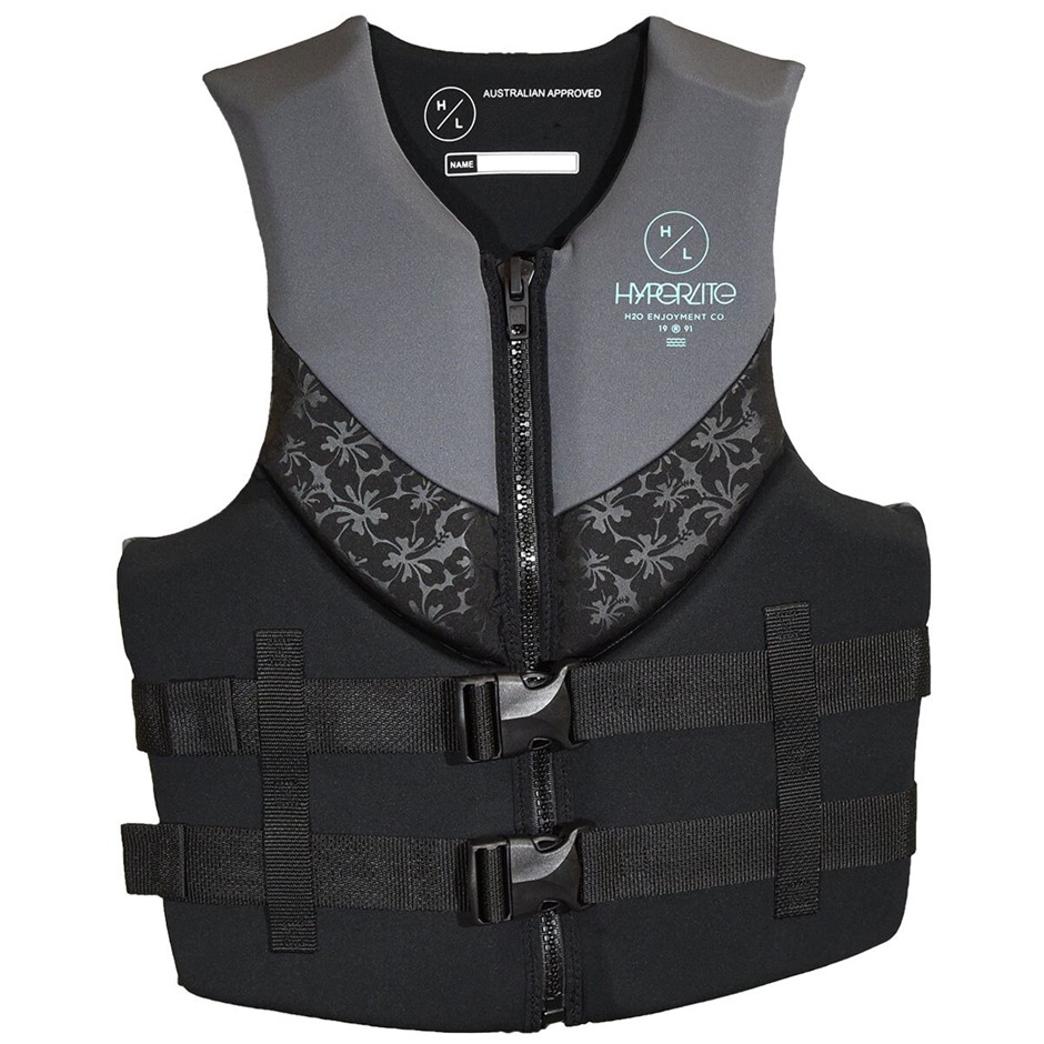 HYPERLITE Women's Life Vest, Size M (91-102cm), Grey/Black. Buyers Note -