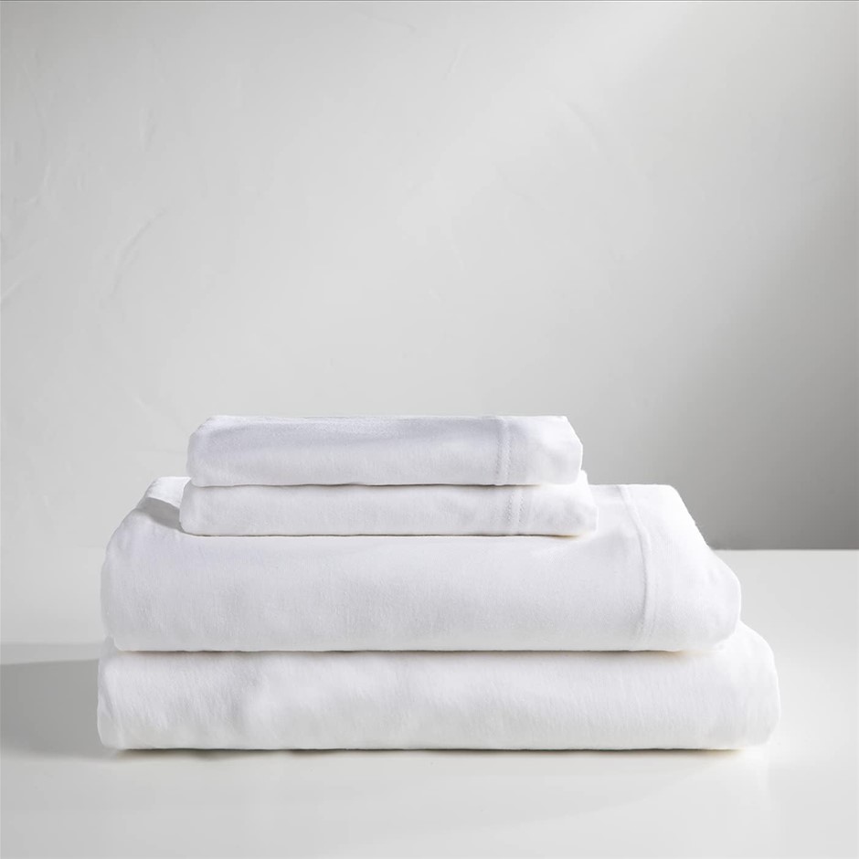 Cotton Jersey Sheet Set, Flannel, White, Twin