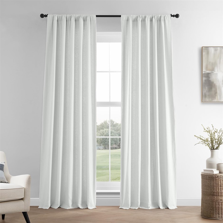 HALF PRICE DRAPES French Linen Curtain, Crisp White, 50 x 84
