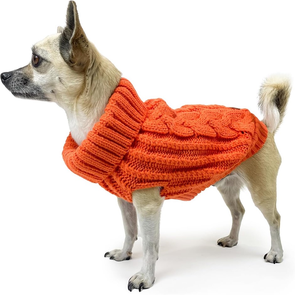 HUSKIMO Cali Knit Dog Jumper, Tangerine, 60cm.