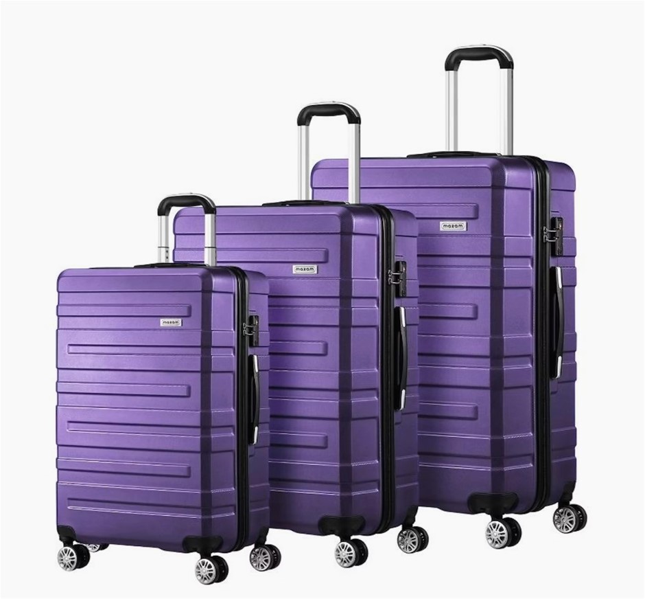 MAZAM 3 Piece TSA Lock Luggage Suitcase, Purple.