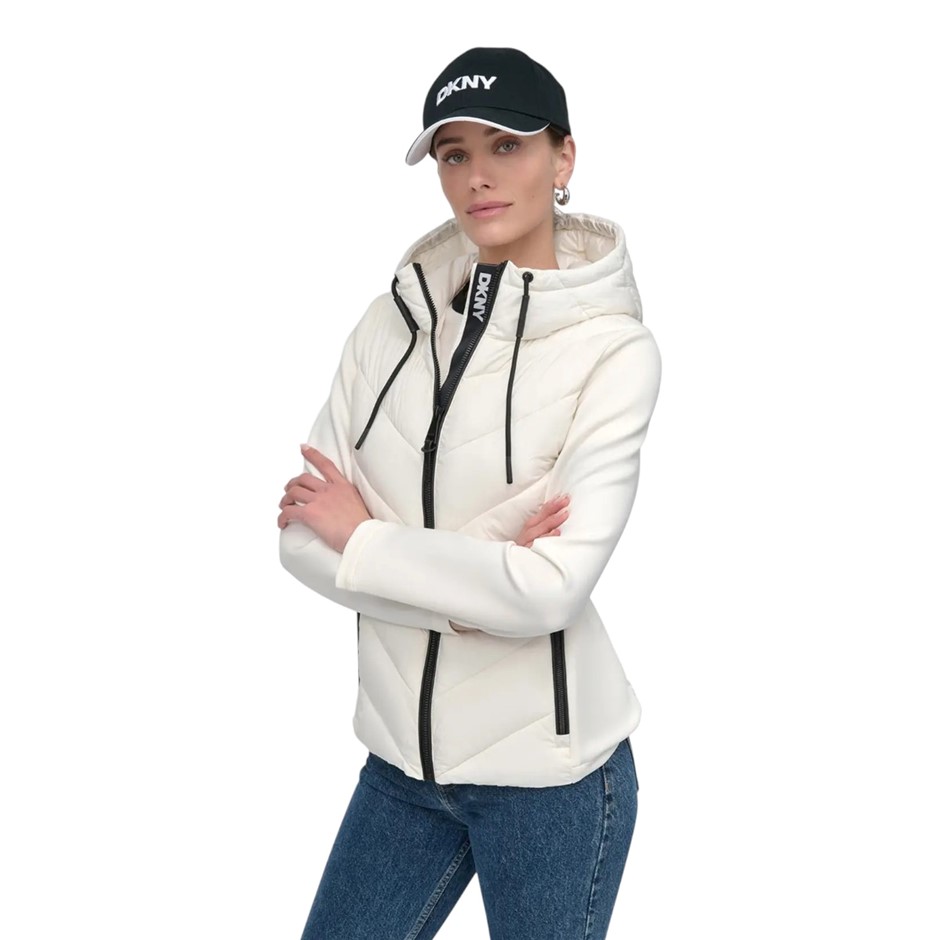 DKNY Women's Mixed Media Jacket, Size L, Pearl. Buyers Note - Discount Fre