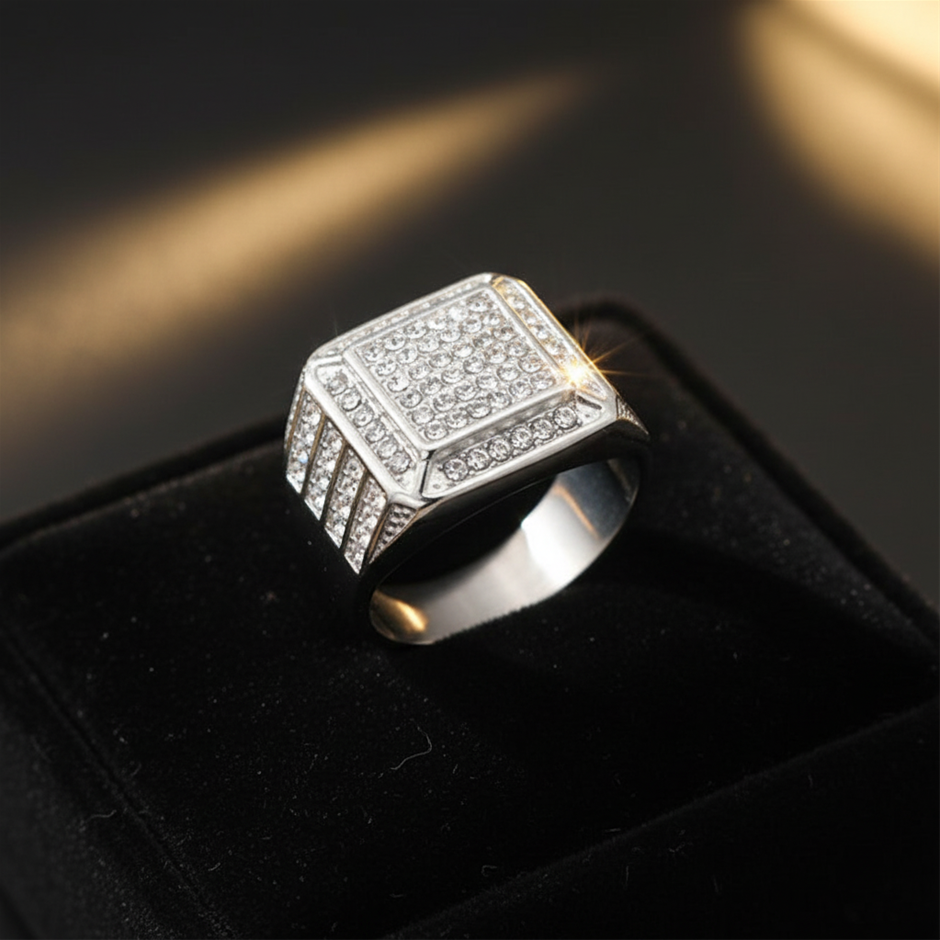 Italy 925 Silver Hip Hop Men's Ring (Stamps)-10 US
