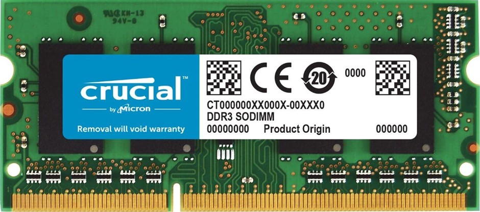 Crucial 4GB (1x4GB) DDR3 SODIMM 1600MHz 1.35V Dual Ranked Single Stick Note