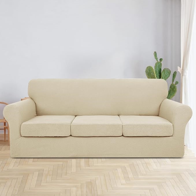 JIVINER Newest 4 Pieces Couch Covers for 3 Cushion Couch Stretch Sofa Slipc