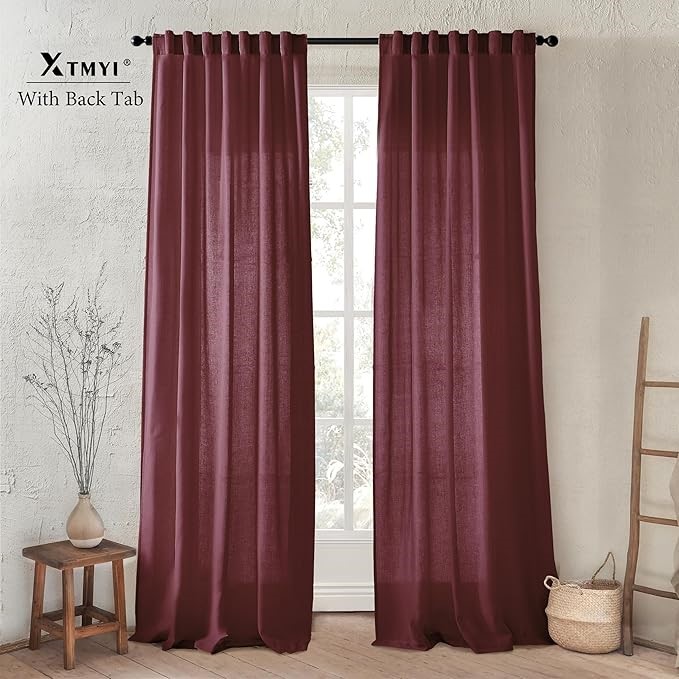 XTMYI Burgundy Curtains 84 Inches Long 2 Panels,Vintage Elegant Maroon Line