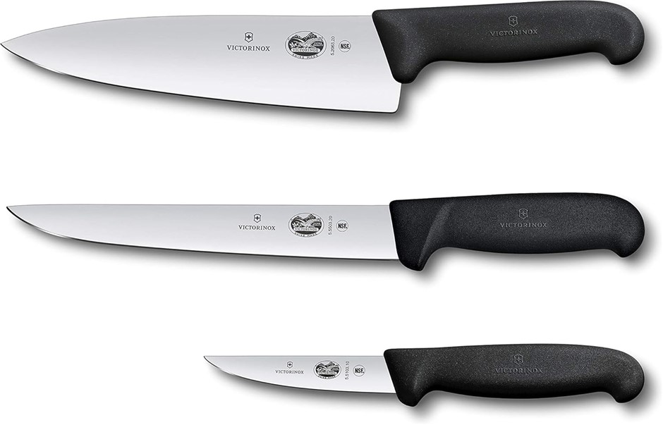 VICTORINOX 47892 Cutlery 3-Piece Chef's Set, Black Fibrox Handles 8 Inch