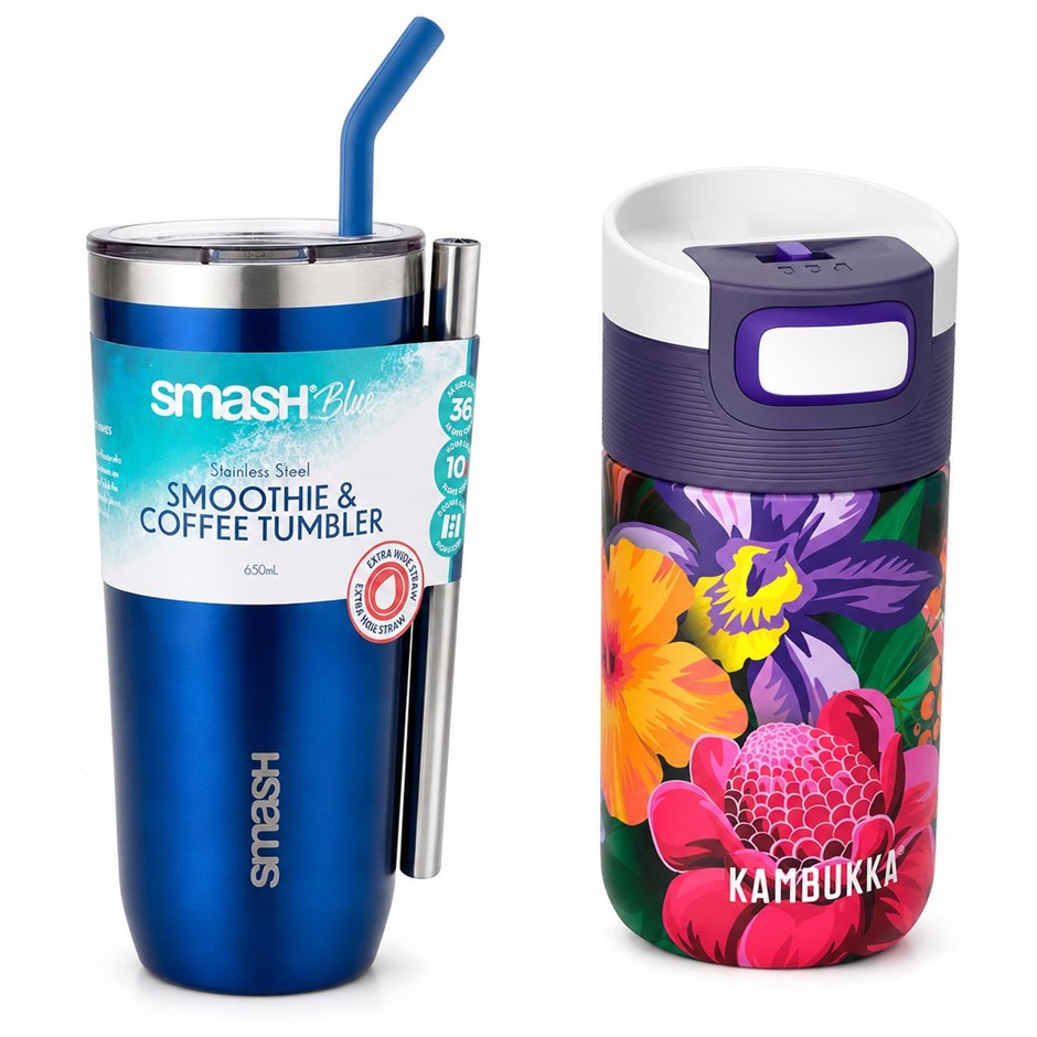 KAMBUKKA Etna Travel Mug 300ml & SMASH Smoothie Coffee Tumbler with Straw 6