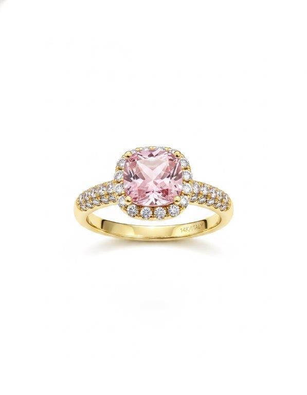 14K/Italy 2.0ct Pink Princess Cut Yellow Gold Ring Warranty Quality-7US