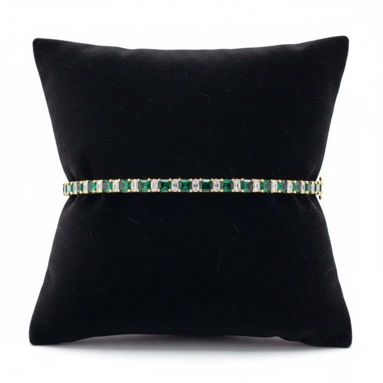 14k Rose Gold Filled Princess Cut -Green, White Stones Tennis Bracelet