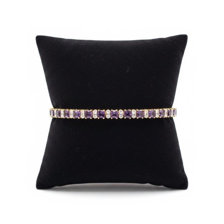 14k Rose Gold Filled Princess Cut -Purple, White Stones Tennis Bracelet