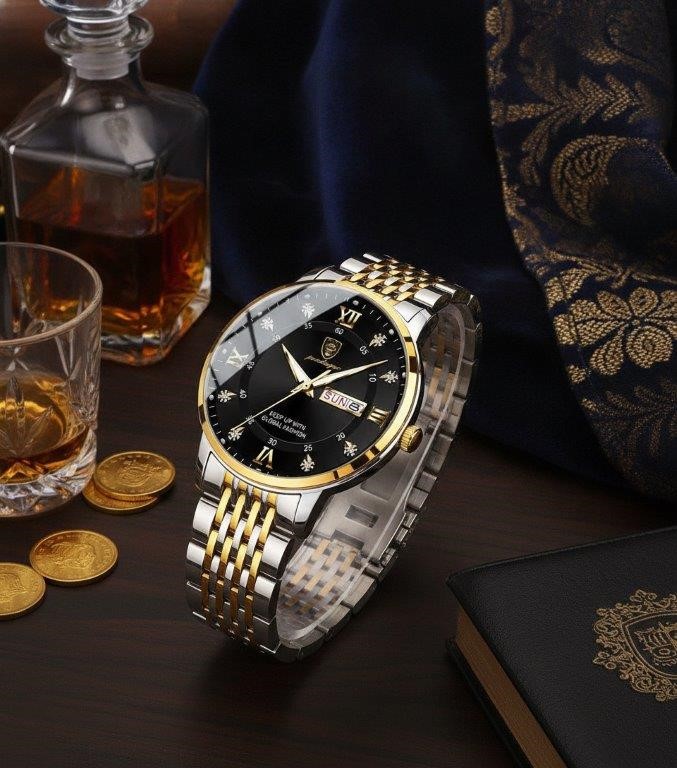 Luxury Two-Tone Men's Watch with Premium Green Gift Box