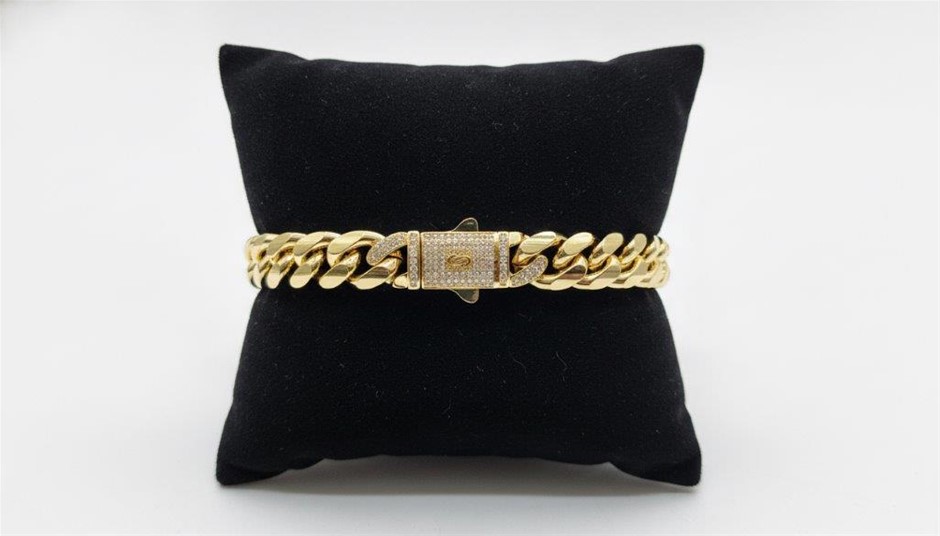 14K-Stamped Yellow Gold Filled Cuban Bracelet -17.7cm-12mm-Bonus Gift