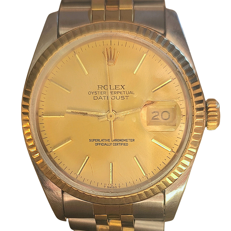 ROLEX DATEJUST 36 36MM YELLOW ROLESOR 16013 AUTOMATIC BXO & COA