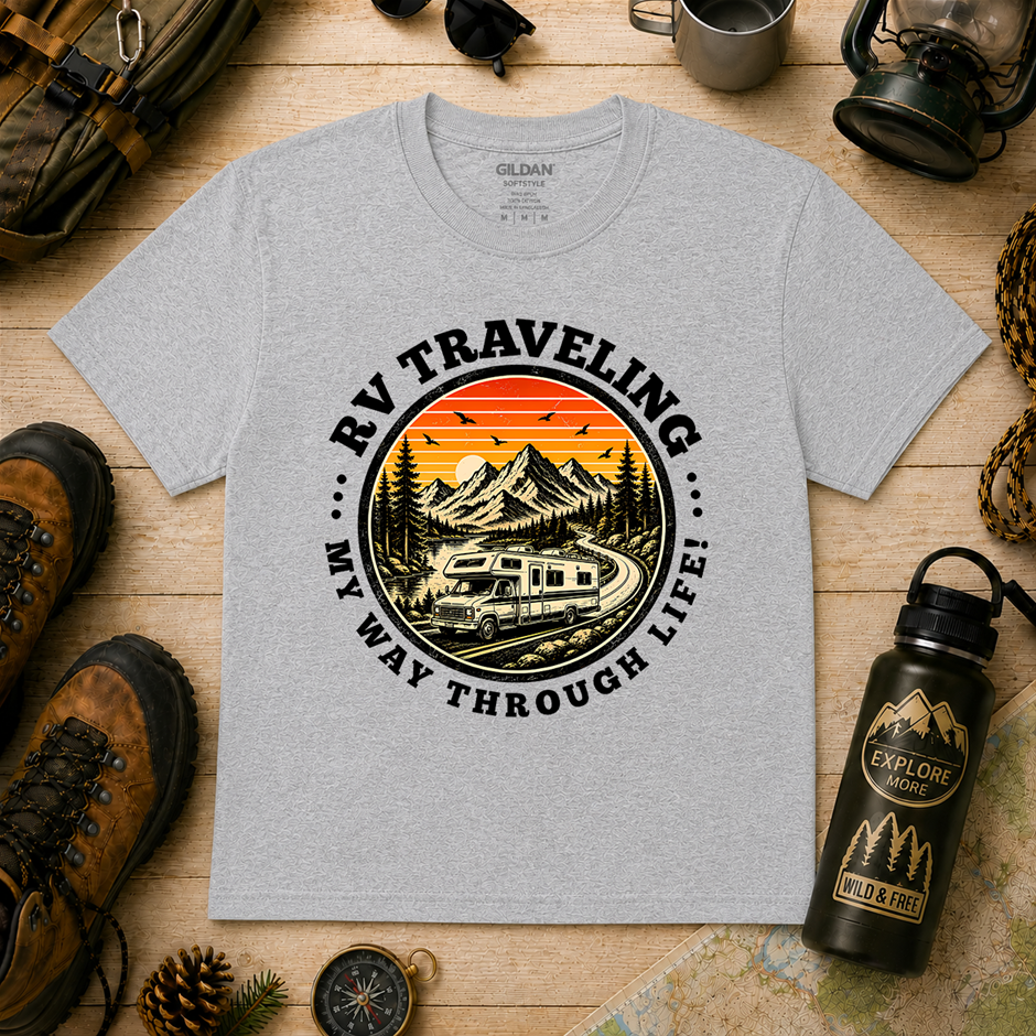 "RV Traveling My Way Through Life T-Shirt! Outdoor's Adventure - Large