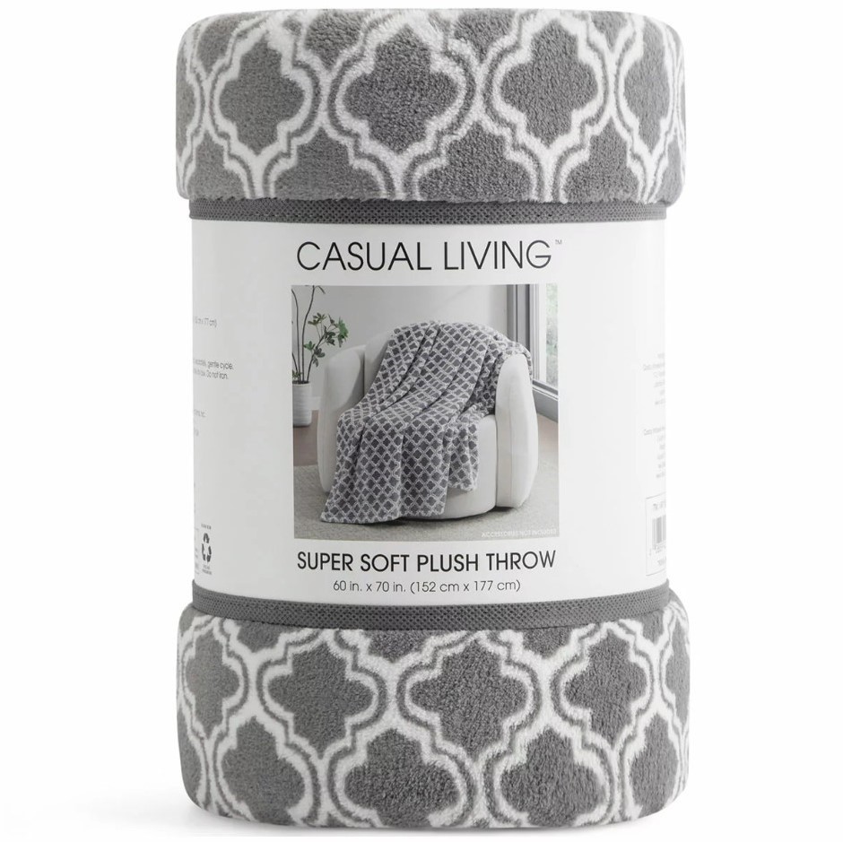 CASUAL LIVING Super Soft Plush Throw, 152 x 177cm, Grey. N.B: Not in origin