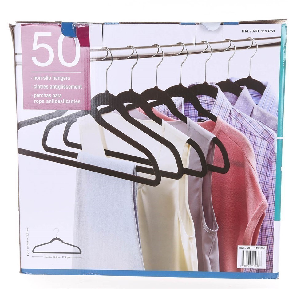 SIGNATURE 50pc Non-Slip Velvet Hangers. N.B: damaged packaging & approx. 10