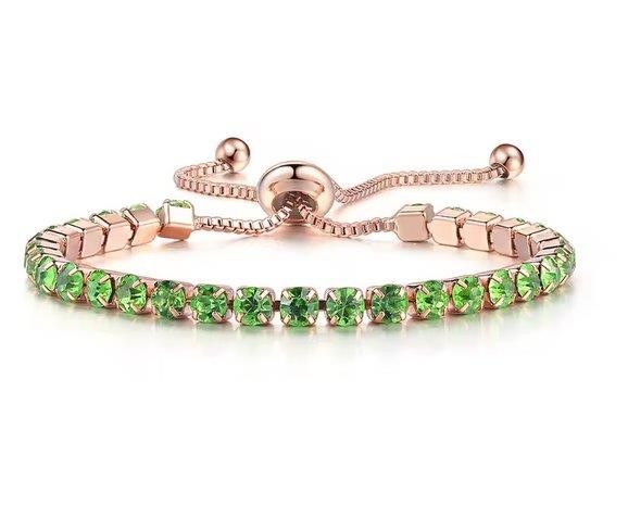 925 Sterling Silver Tennis Bracelet Light Green Simulated Diamonds-adjust
