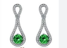 925 Sterling Silver green Earrings Simulated Diamonds