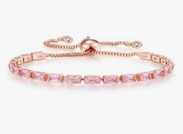 925 Sterling Silver Tennis Bracelet Pink Emerald Cut Simulated Diamonds