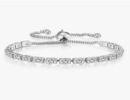925 Sterling Silver Tennis Bracelet Emerald Cut Simulated Diamonds