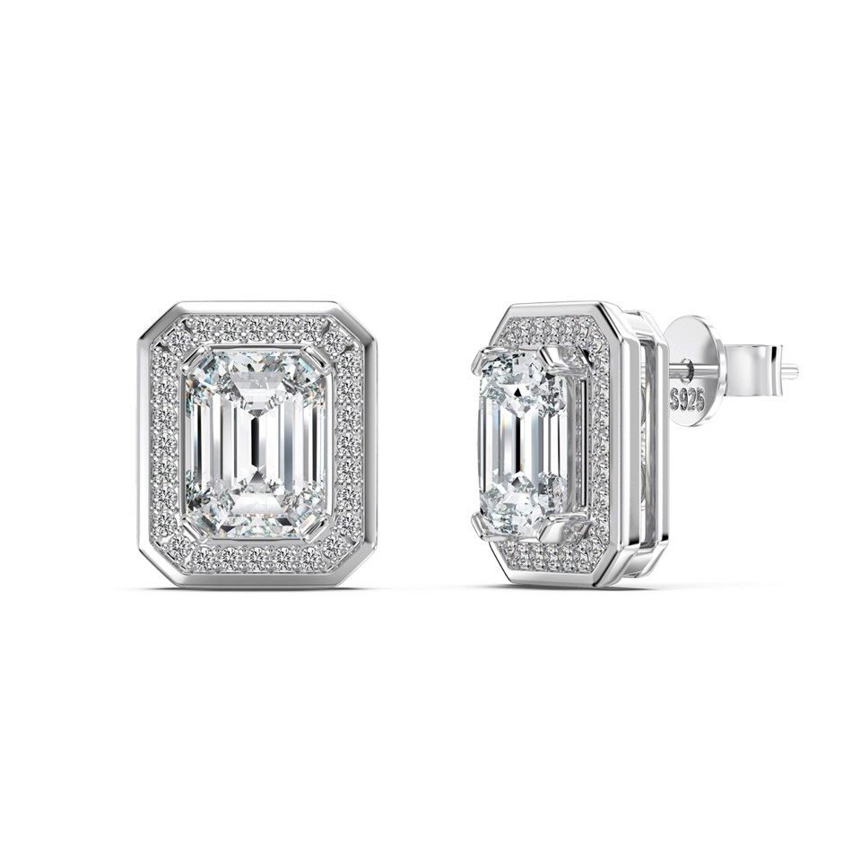0024-2584282 · 2.0ct Rectangle Lab Created Moissanite 925 Sterling Silver Earrings