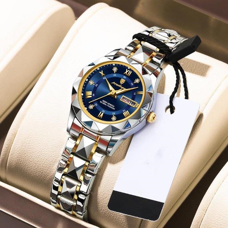 Women's Luxury Blue Dial Watch with Premium Red Leather Gift Box