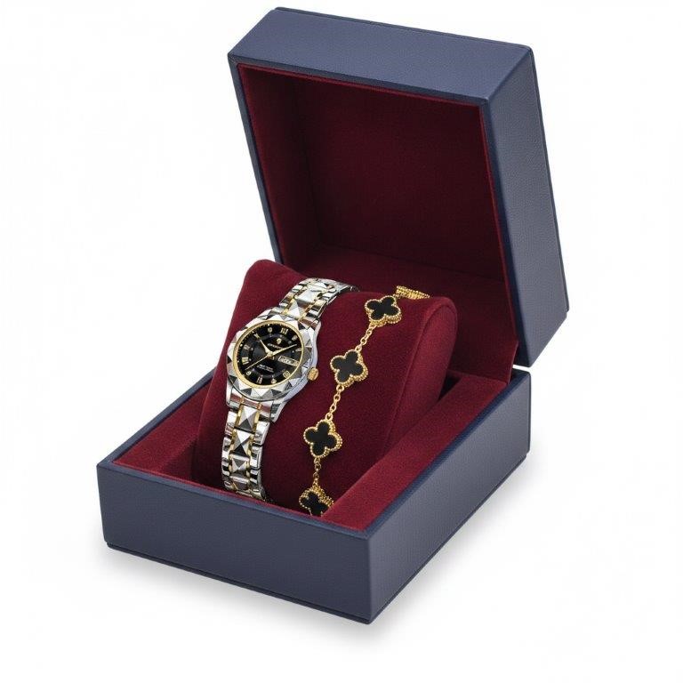 Women's Luxury Watch & Bracelet Gift 925 Sterling Silver, 18K Yellow Gold