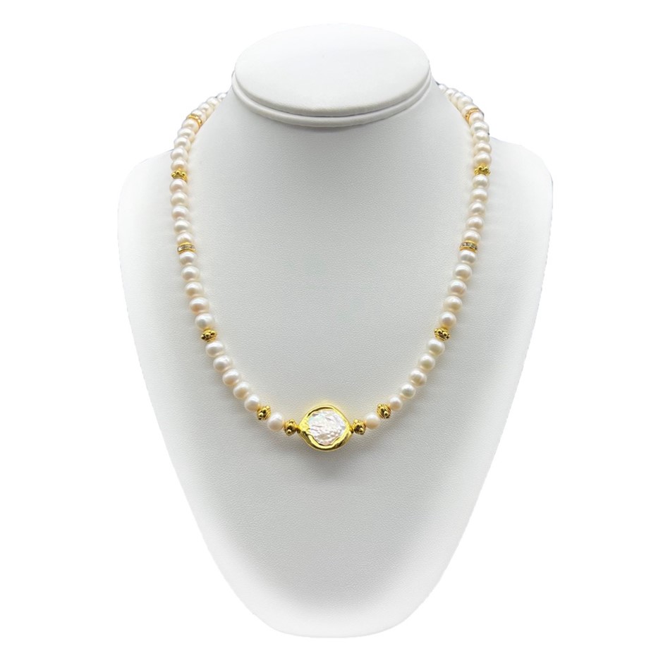 7-8mm & Blister Pearl with Gold Trimming Beaded Necklace
