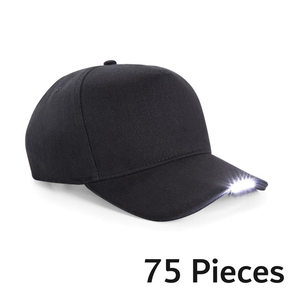 75 Pieces Beechfield B515 LED Safety Cap with Adjustable Fit, Black