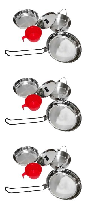 3x Stainless Steel 1 Person Mess Kit, ideal for picnics, camping and trekki