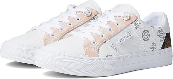 GUESS Women's Loven Sneaker, White/Pink, 6.5 US