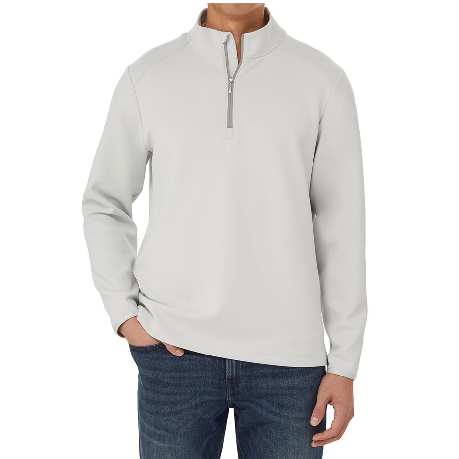 SIGNATURE Men's 1/2 Zip, Size S, Recycled Polyester, Grey.