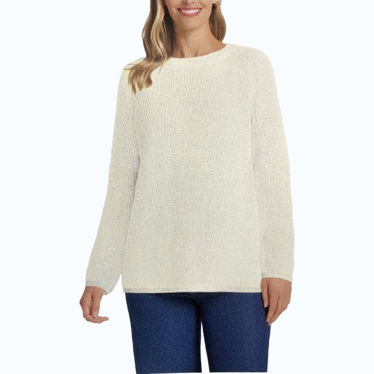 MATTY M Women's Rib Sweater, Size S, 60% Cotton, Ivory.