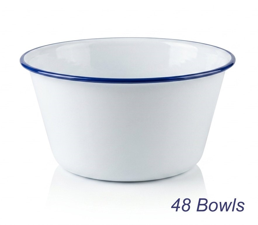 48 x Outback Australia Enamel Rice Bowl, White 16cm