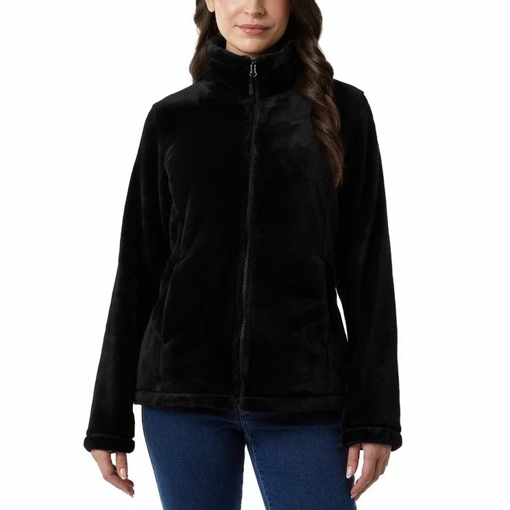 32DEGREES Women's Plush Fleece Faux Fur Jacket, Size M, Black.