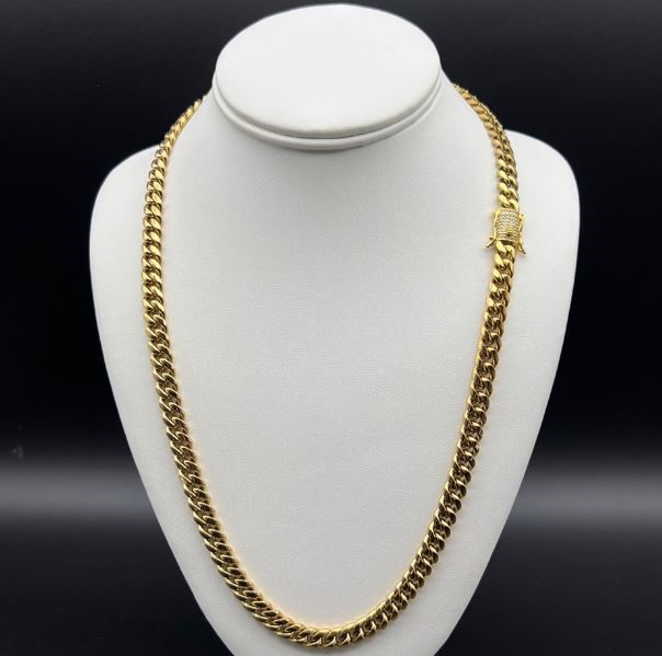 18K Gold-Filled Cuban Necklace AAA Cubic Zirconias Clasp, 8MM - 60.9cm