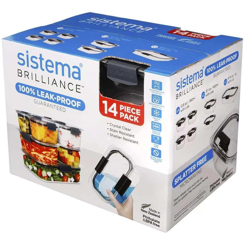 SISTEMA Brilliance Leak-Proof Food Storage 14 Piece Set. NB: 2 x 380ml cont