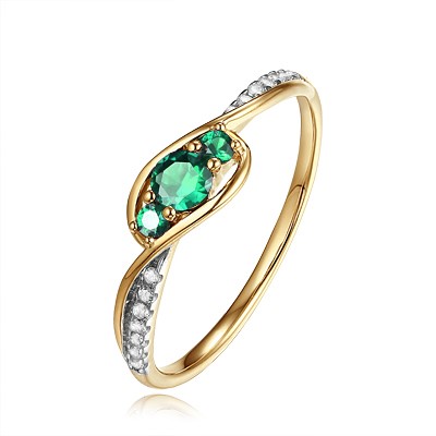 Genuine 9ct  Yellow gold Natural  Diamond & Natural Emerald   Ring  Size 7