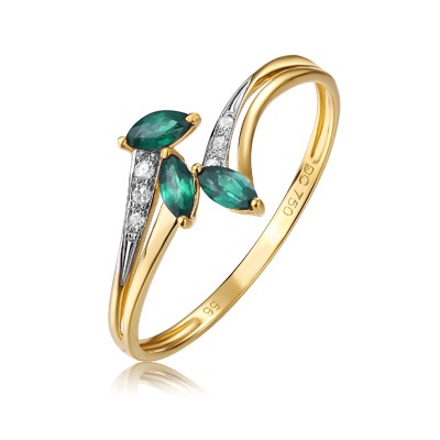 Genuine 9ct Yellow gold Natural Diamond & Natural Emerald Ring Size 7