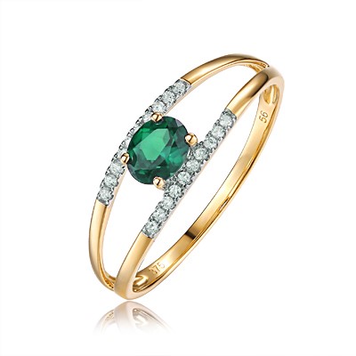 Genuine 9ct  Yellow gold Natural  Diamond & Natural Emerald   Ring  Size 7