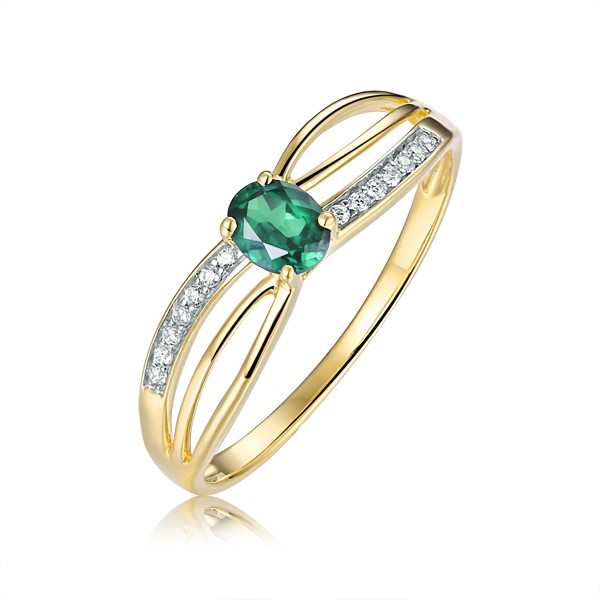 Genuine 9ct Yellow gold Natural Diamond & Natural Emerald Ring Size 7
