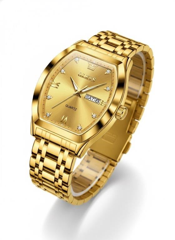 OLEVS Men's Gold-Tone Day Date Watch with Gift Box
